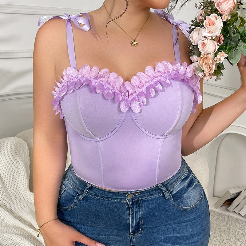 Plus Size Purple Ruffled Bow Suspenders Corset Slim Fit Slimming outside Wear Short Inner Wear Boning Corset Corset