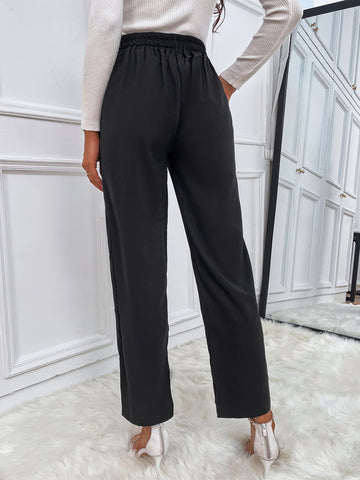 Vietnam Casual Cropped Pants Front Breasted Solid Color Loose Straight Chic Casual Pants
