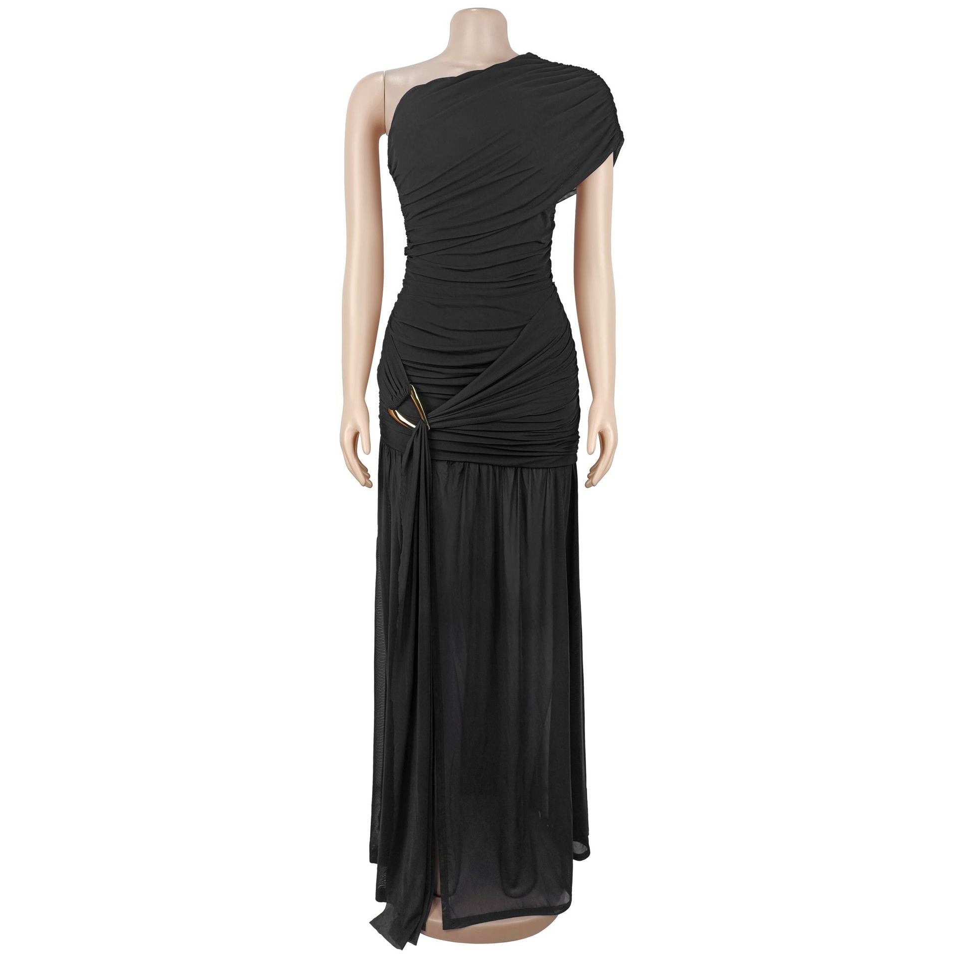 Mount Olive Sexy Formal One Shoulder Long Split Hem Solid Party Maxi Dress