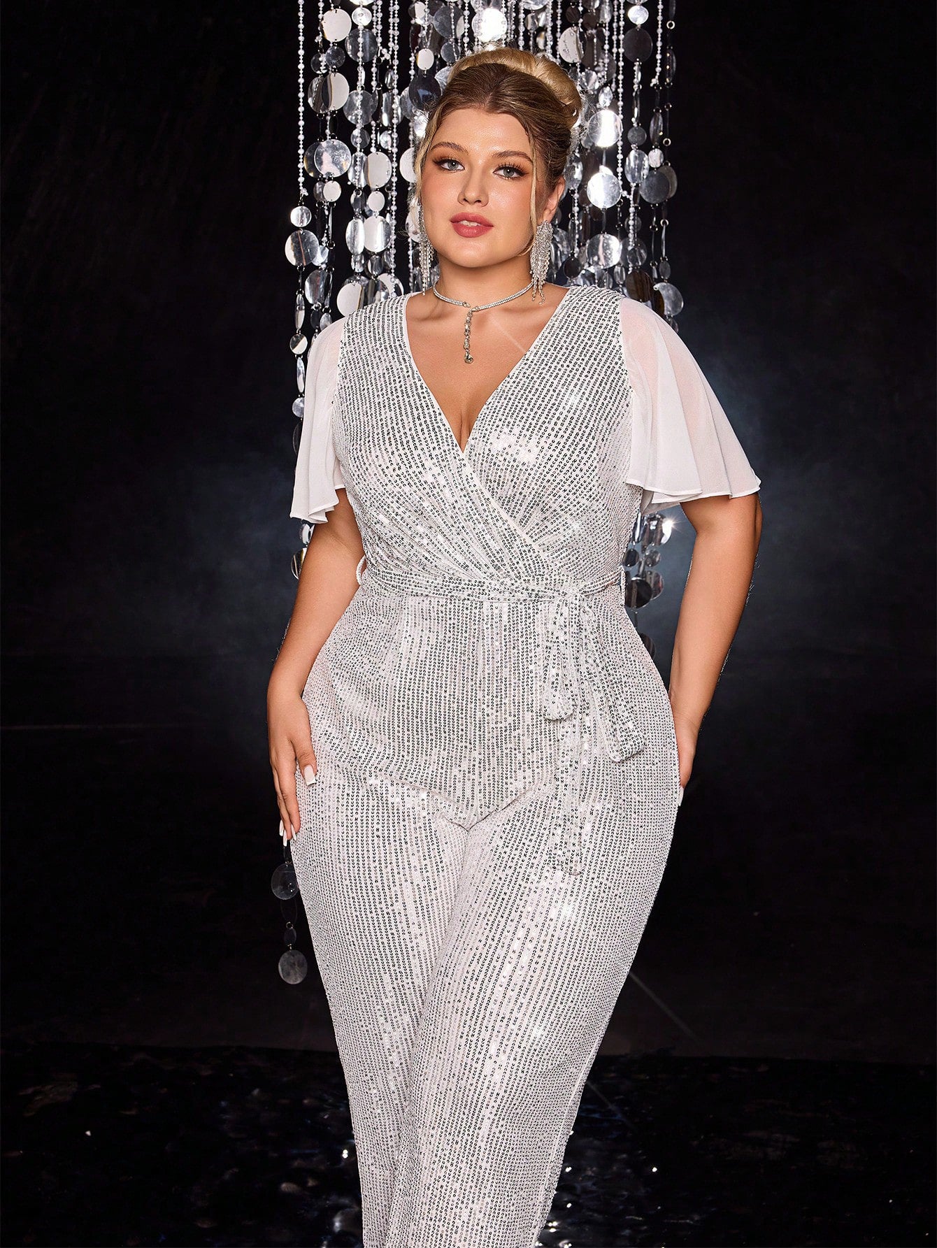 Plus Size Women Clothes Jumpsuit Film Personality Avant Garde Mesh Half Sleeve Women Jumpsuit