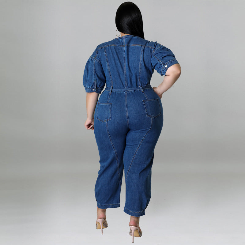 Plus Size Women Clothing Summer Sleeve Jumpsuit