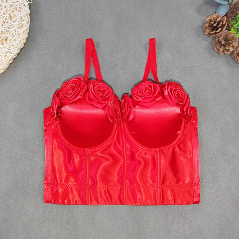 Niche Satin Floral Spaghetti Sexy Boning Corset