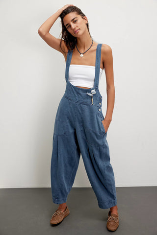 Women Loose Casual Side Pocket Sleeveless Denim Suspender Pants