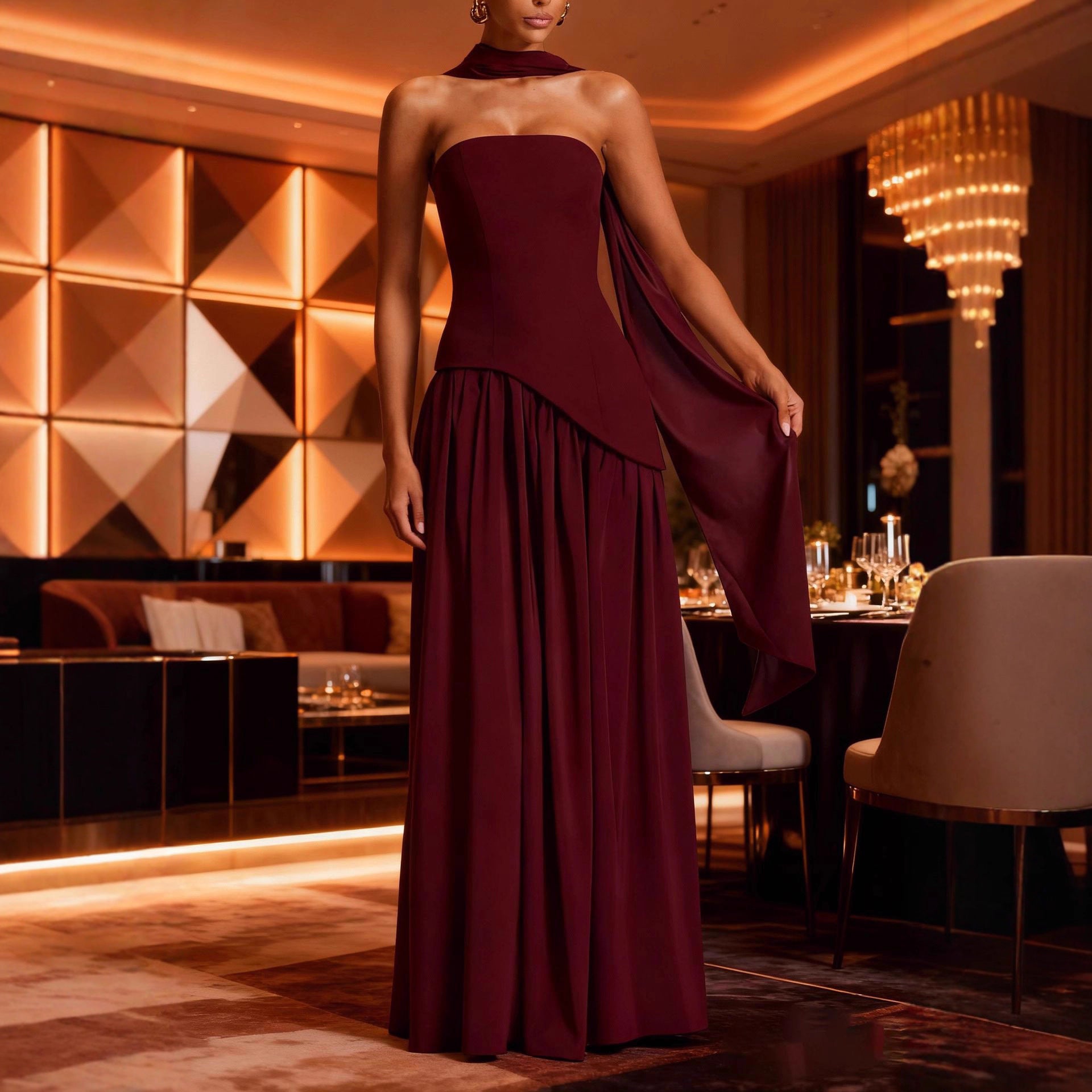Bushwick Tube Solid Color Split Sexy Backless Halter Ribbon Dress