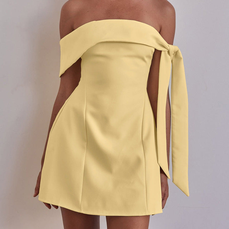 Hawaii Off Neck Bandeau One Shoulder Sexy Clothing A line Dress