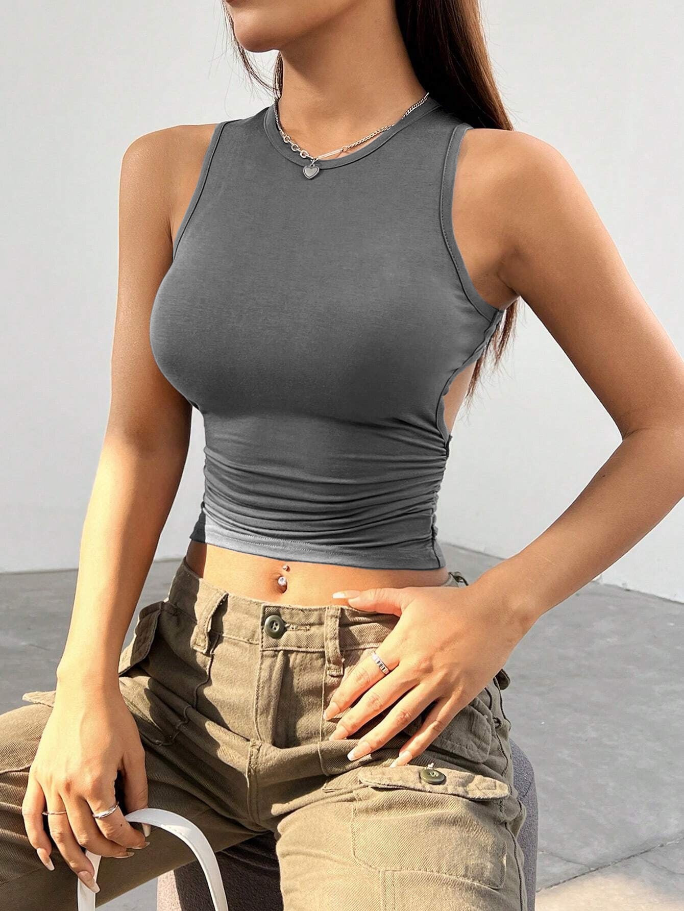 Women Spring  Solid Tight Sleeveless Vest