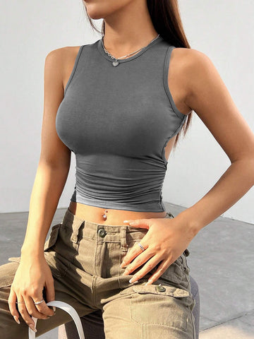Women Spring  Solid Tight Sleeveless Vest