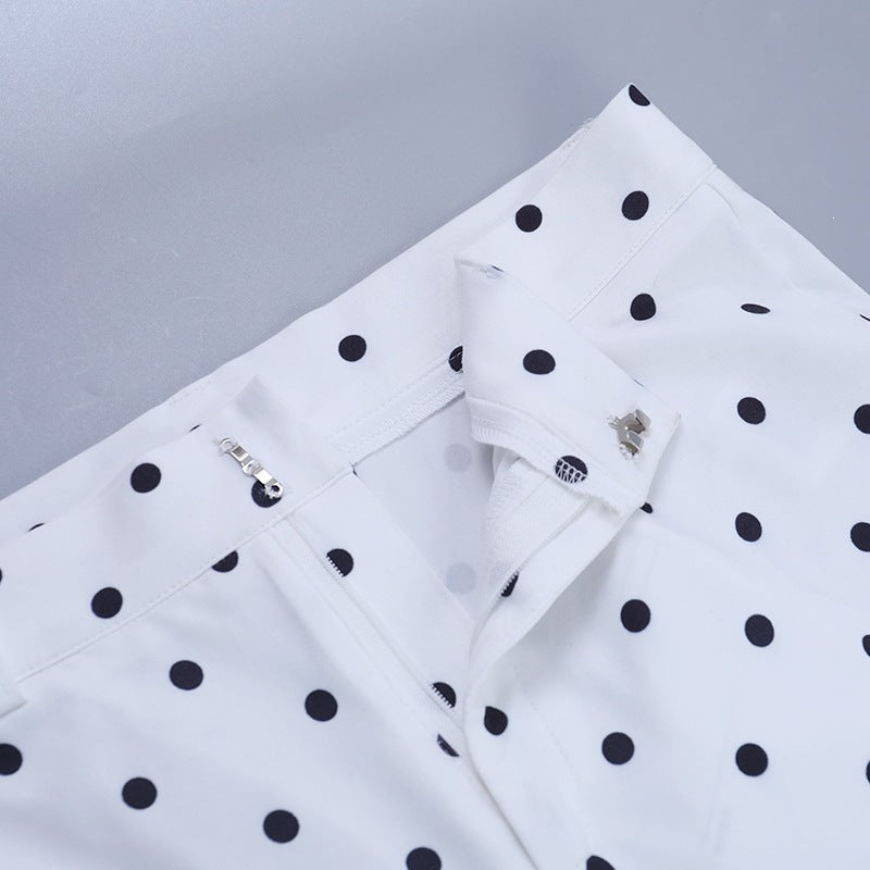 Polka Dot Printed Elegant Sports Casual Tight Cropped Pants