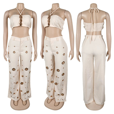 Beacon Falls Sleeveless Strapless Wide Leg Hole Hollow Out Two Piece Set