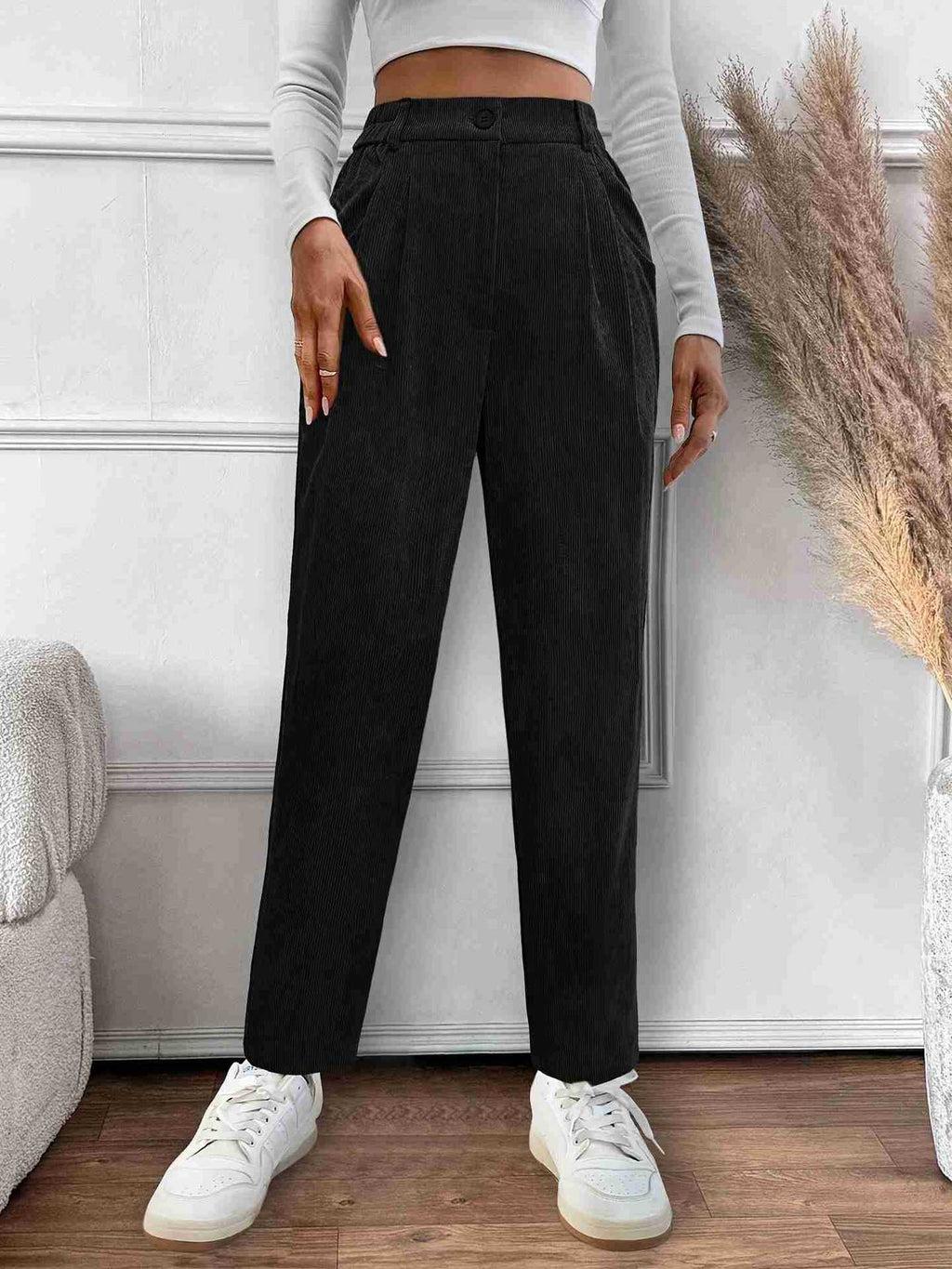 Autumn Women Casual Loose Corduroy High Waist Straight Pants