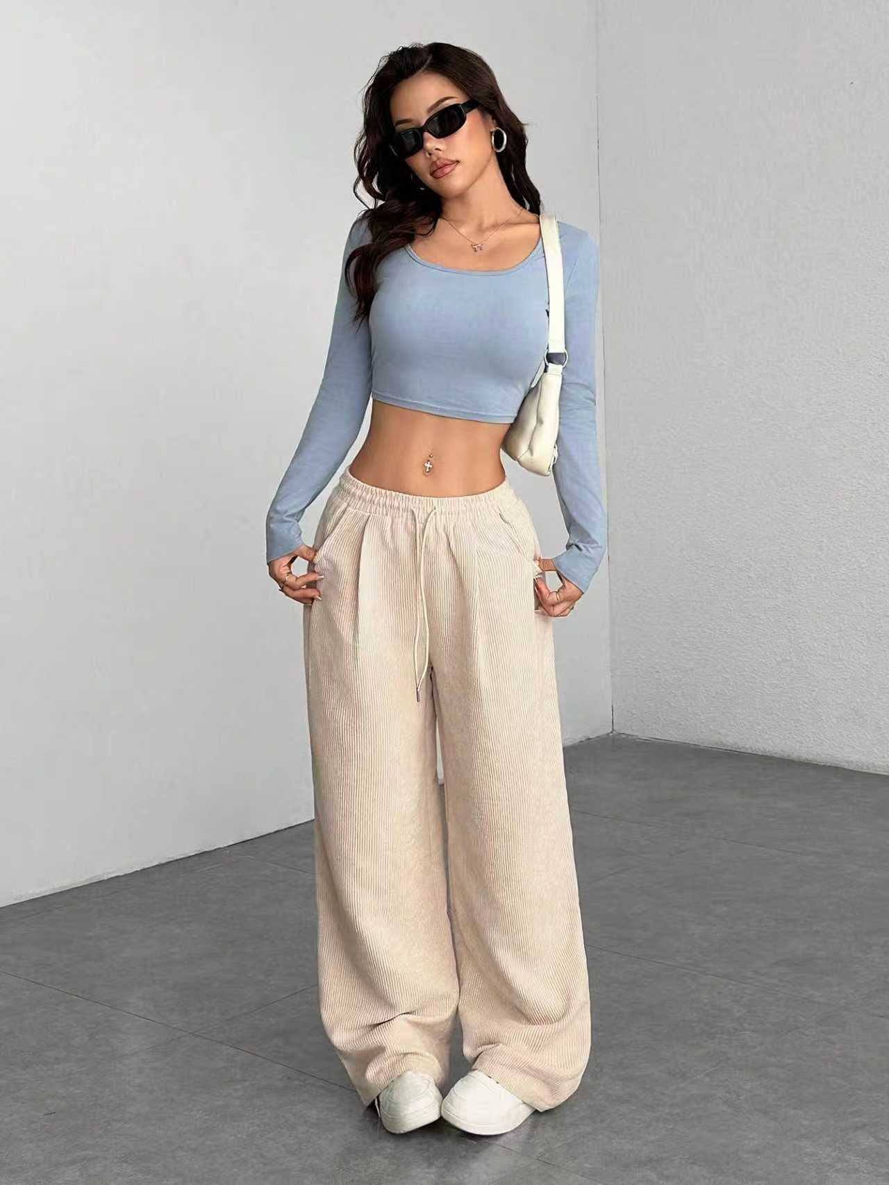 Women Autumn Winter Casual Corduroy Straight Loose Solid Color All Matching Casual Pants