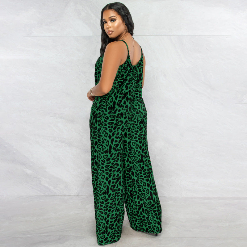 Plus Size New Jumpsuit Summer Leopard Print Sling Casual Jumpsuit
