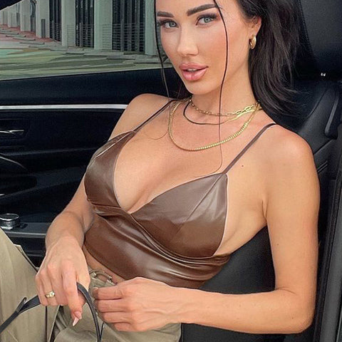 Women Sexy V neck Slim Crop Spaghetti Strap