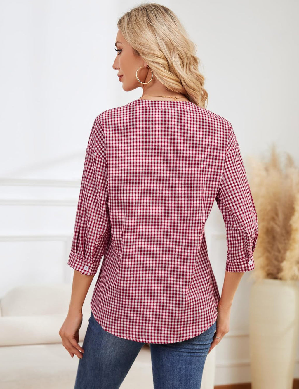 Casual Solid Color Half Open Collar Single Breasted Pleated Cropped Sleeve Top