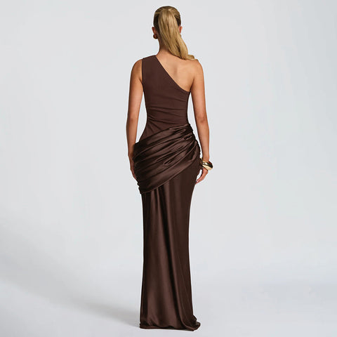Gazcue Socialite One Shoulder Pleated Stitching Hip Fishtail Dress