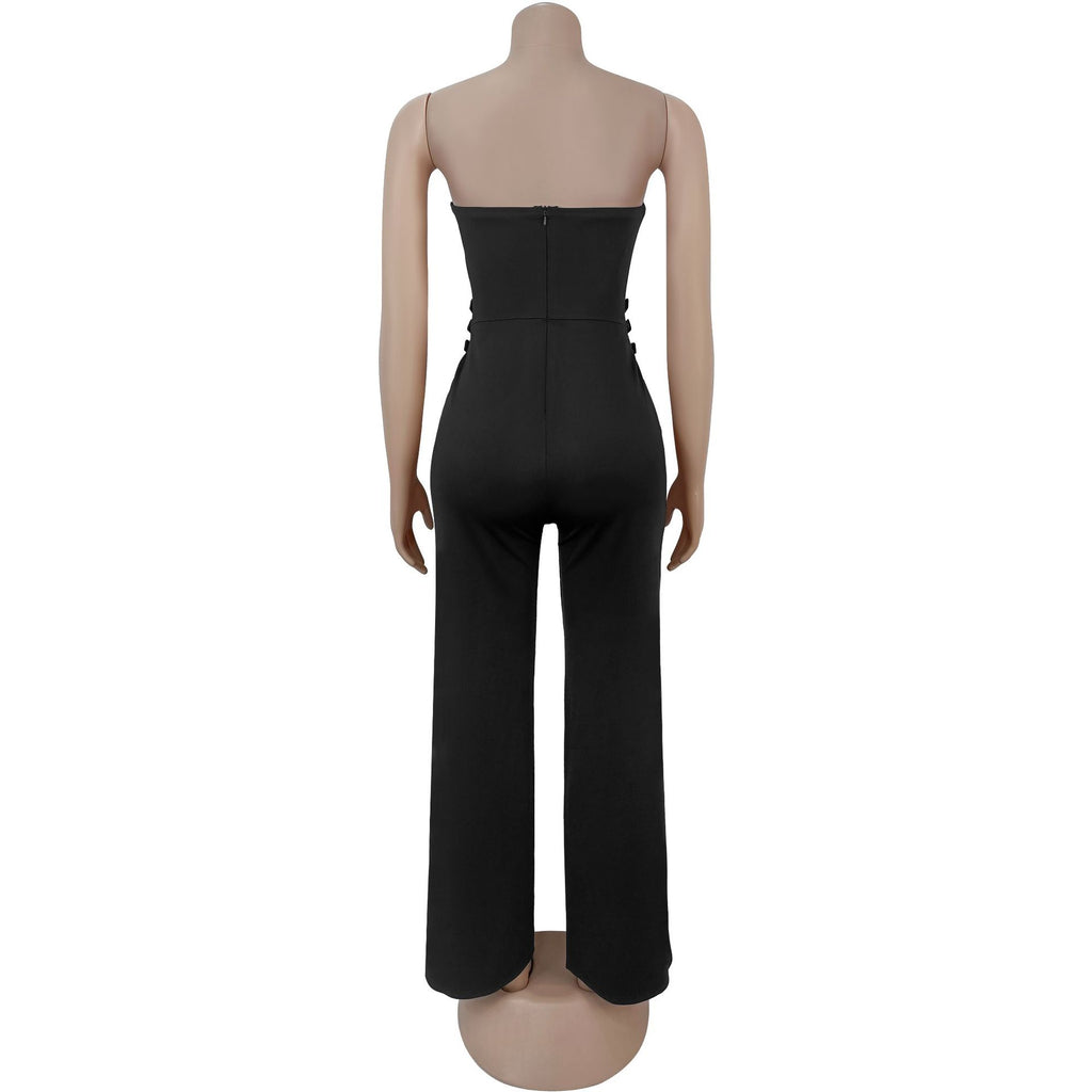 Women Wear Casual Sexy Tube Top Metal Buckle Jumpsuit