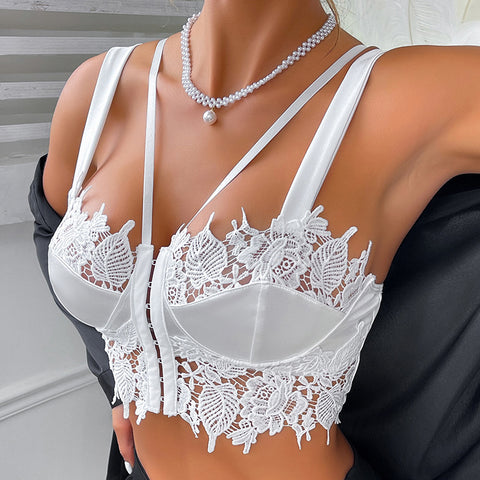 Sexy Camisole Lace Mesh See Through Double Shoulder Strap Top