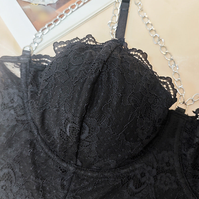 Plus Size Girl Lace Hollow Out Cutout Sexy Steel Ring Chain Short Sexy Sling Vest Plump Girls