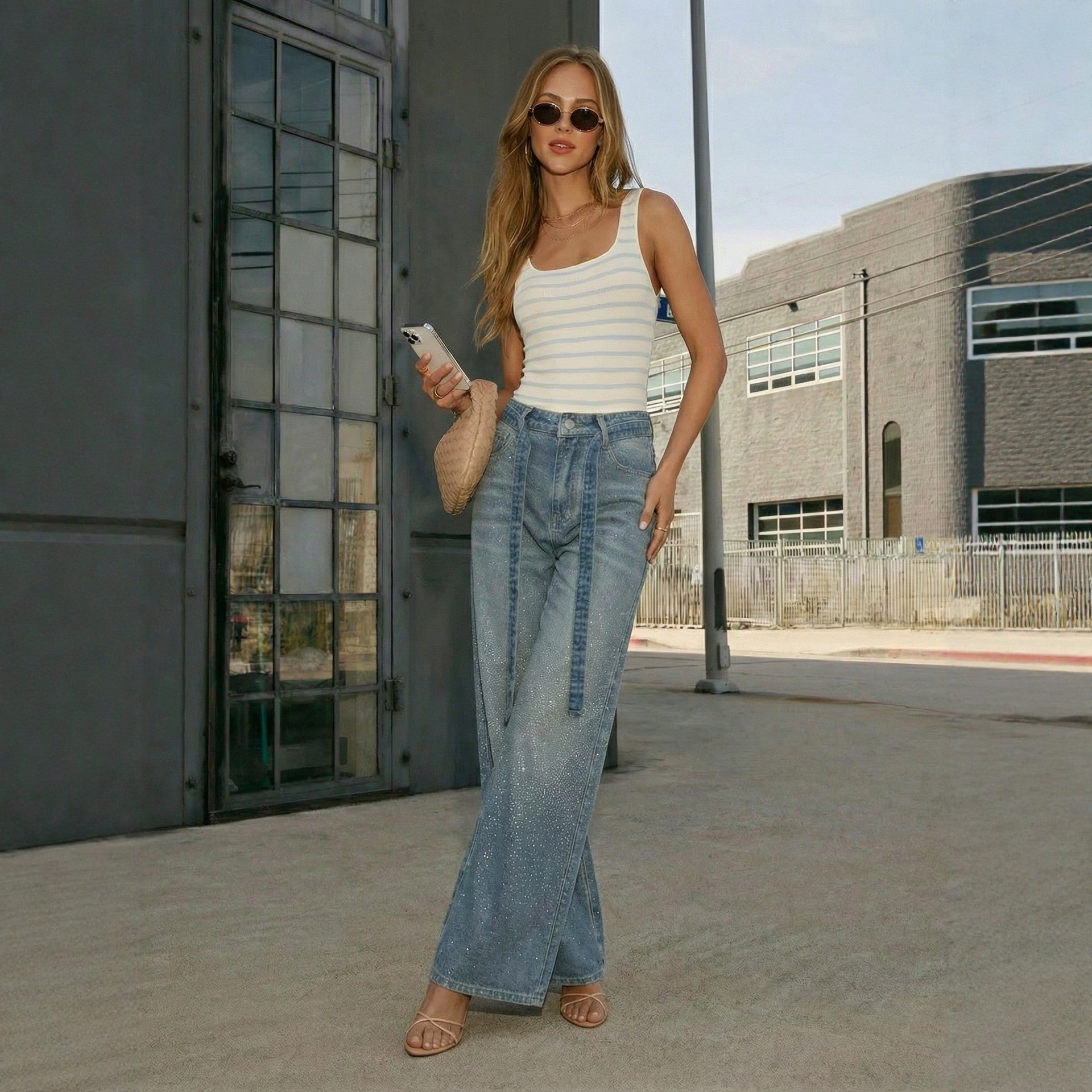 Starry Wide Leg Jeans for Women Loose High Waist Slimming Casual Trousers Spring