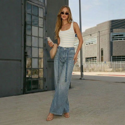 Starry Wide Leg Jeans for Women Loose High Waist Slimming Casual Trousers Spring