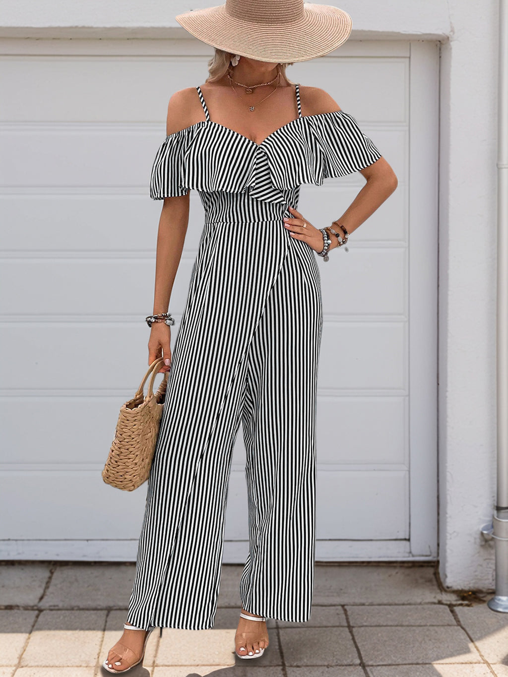 Pants Summer Striped Spaghetti Straps Wide Leg Jumpsuit Women