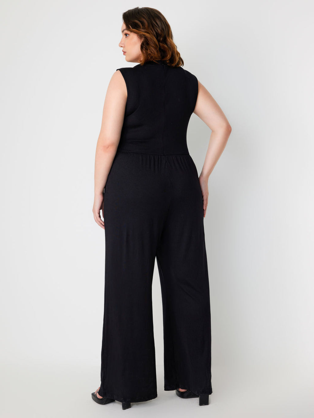 Plus Size Women Clothing Slimming Sleeveless Waist Trimming Casual Solid Color All Matching Jumpsuit