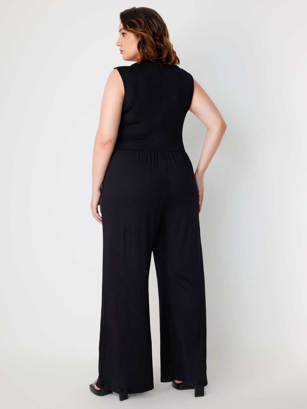 Plus Size Women Clothing Slimming Sleeveless Waist Trimming Casual Solid Color All Matching Jumpsuit
