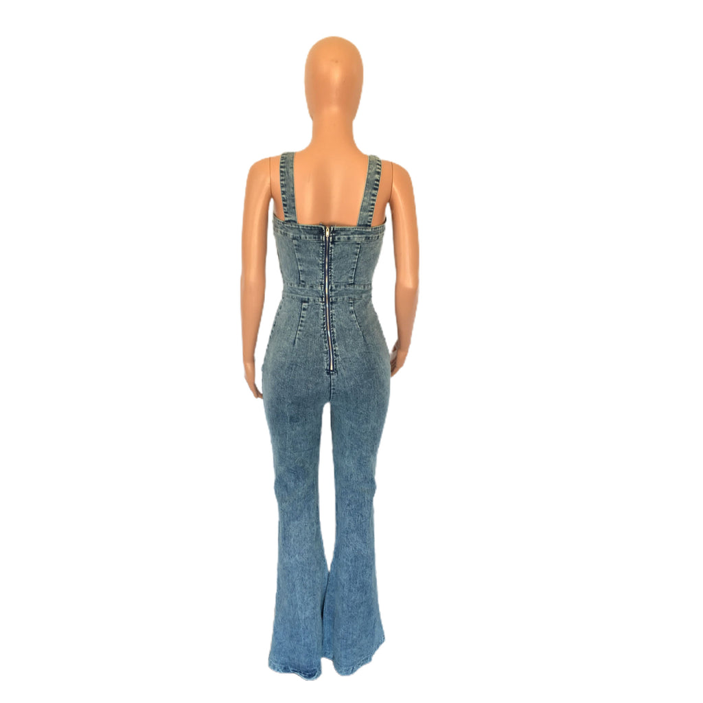 Denim Jumpsuit Women Slim Fit Bodysuit Waist Tight Washed Suspender Jumpsuit