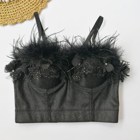 Women Stand Feather Wrapped Chest Vest