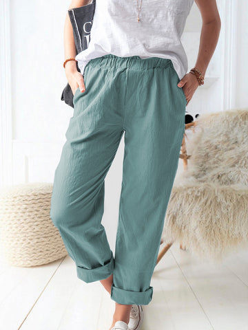 Summer Dried Shrimp Women Casual Elastic Straight Leg Trousers