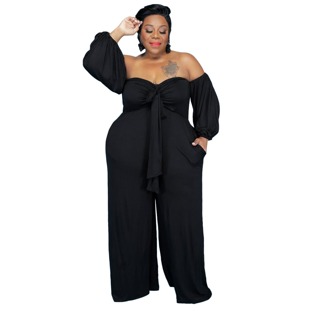 Plus Size Sexy Tube Solid Color Jumpsuit Wide jumpsuit