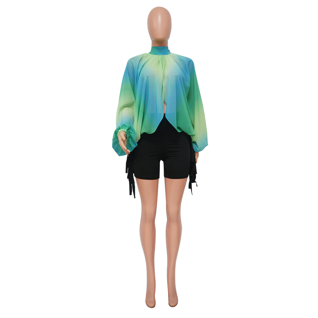 Women  Printing Batwing Sleeve