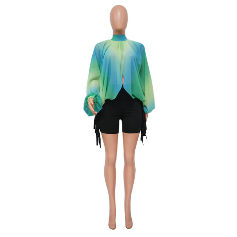Women  Printing Batwing Sleeve