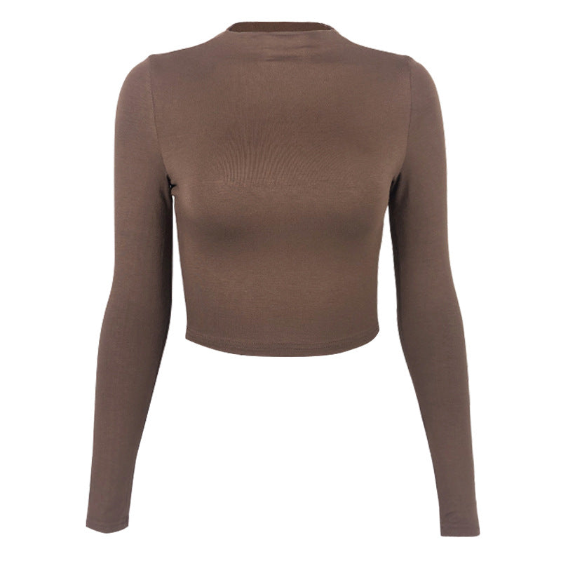 Women Solid cropped tight Long Half Turtleneck