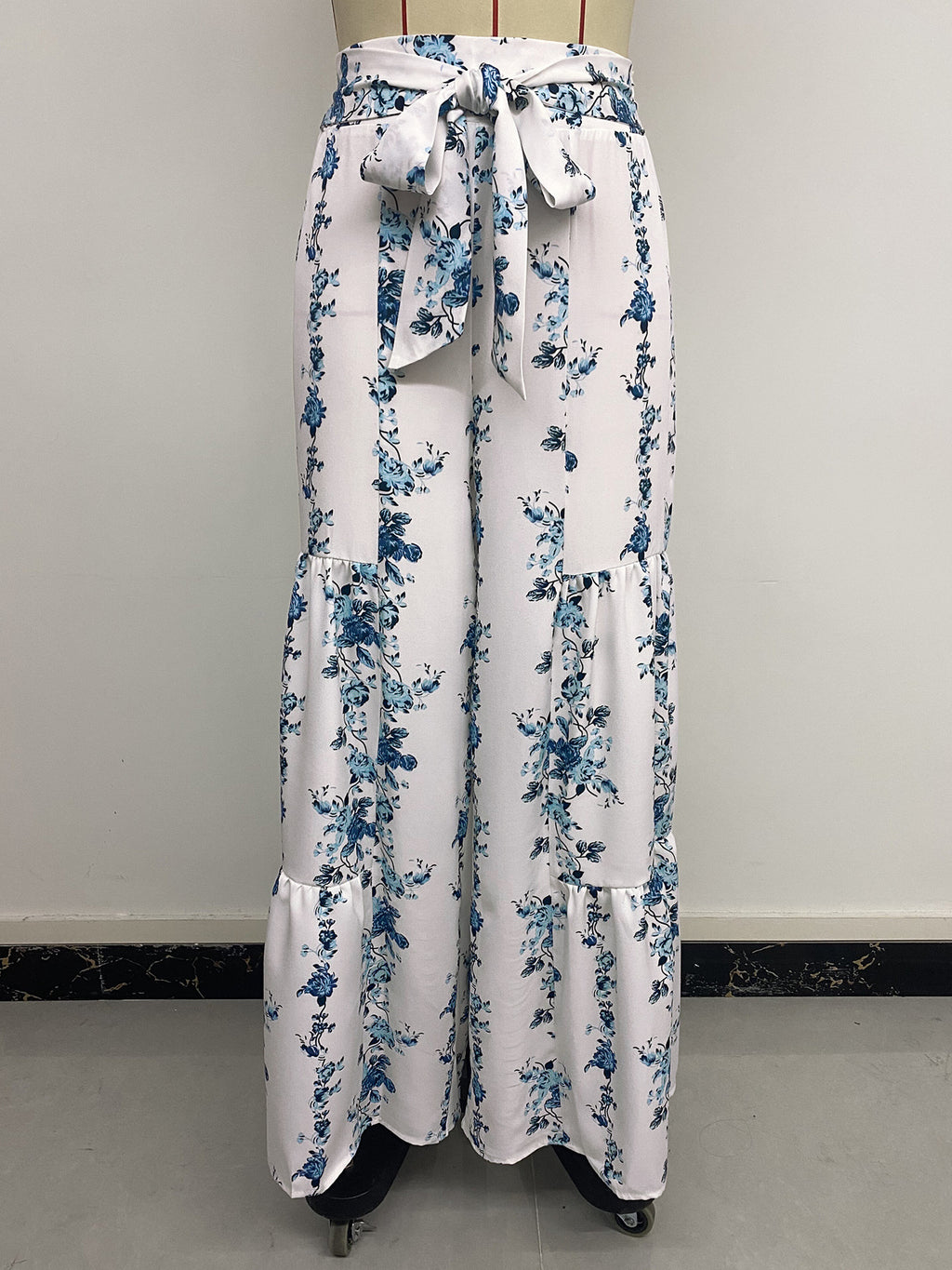 Summer Bohemian Ethnic Wide Leg Pants High Waist Strap Printing Trousers Women