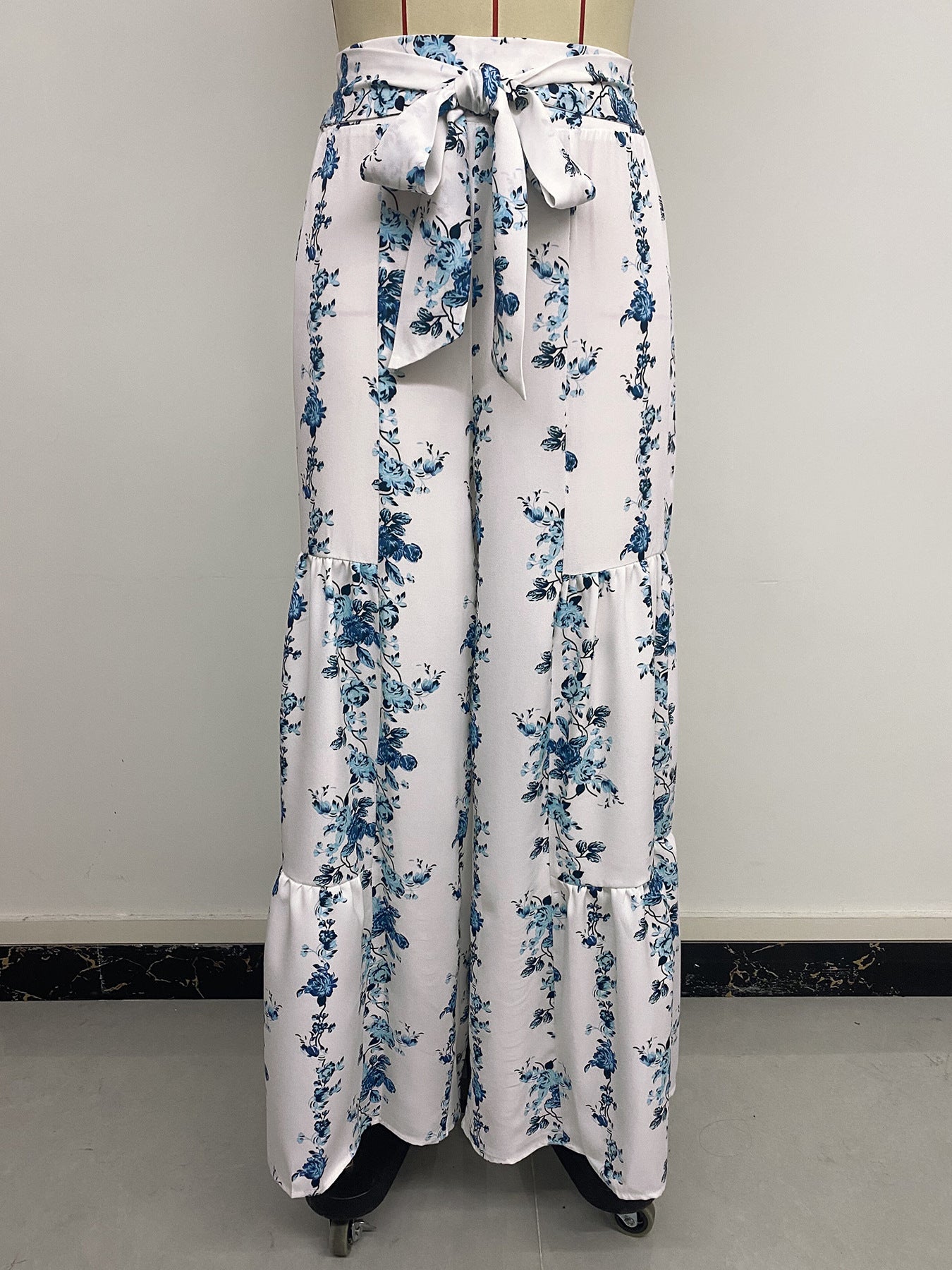 Summer Bohemian Ethnic Wide Leg Pants High Waist Strap Printing Trousers Women