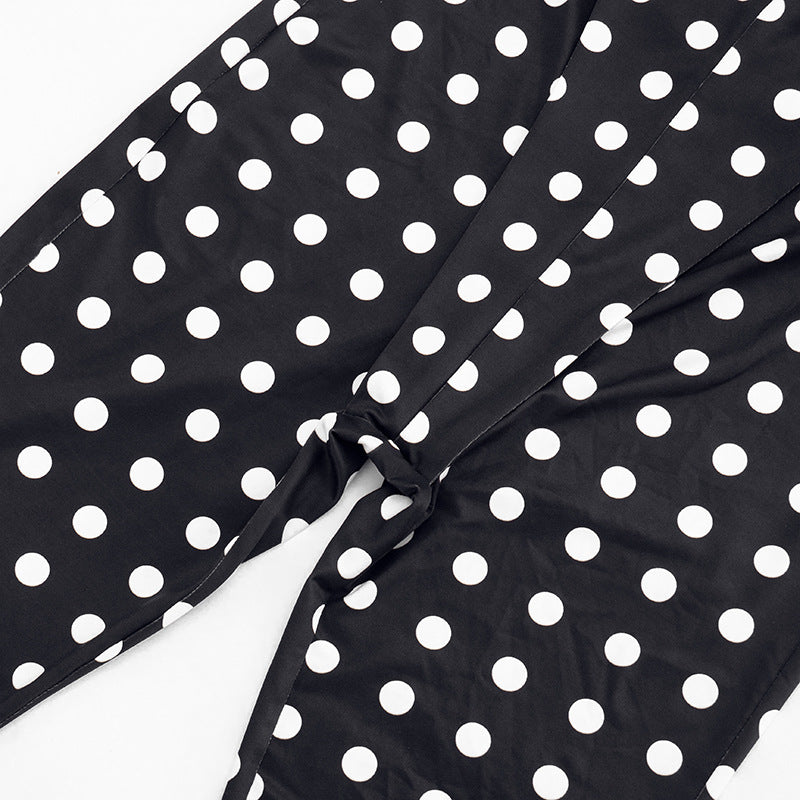 Women Clothing Summer Polka Dot Print Sleeveless Halter Strap Backless Cropped Long Conjoined Trousers