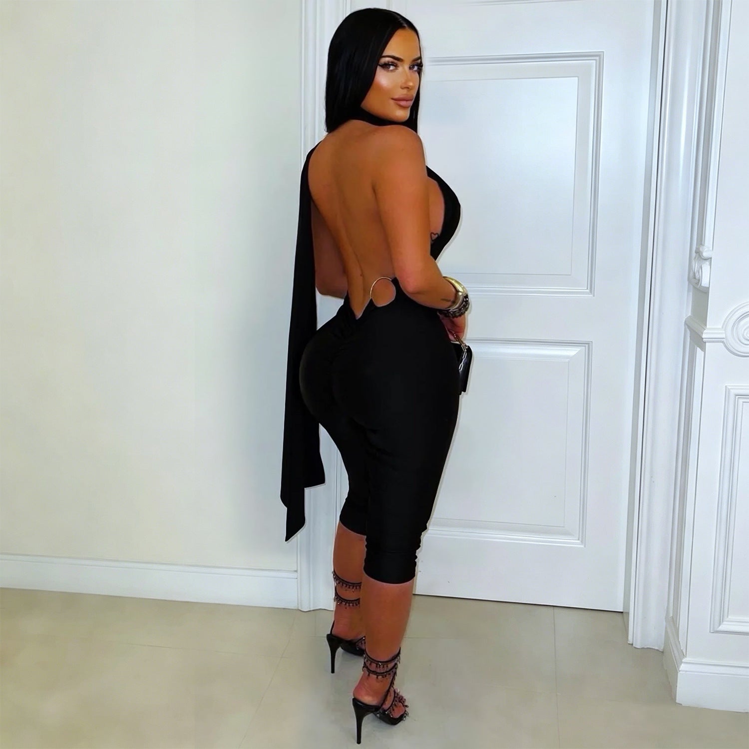 Women Wear Sexy Casual Solid Color Backless Sheath Jumpsuit