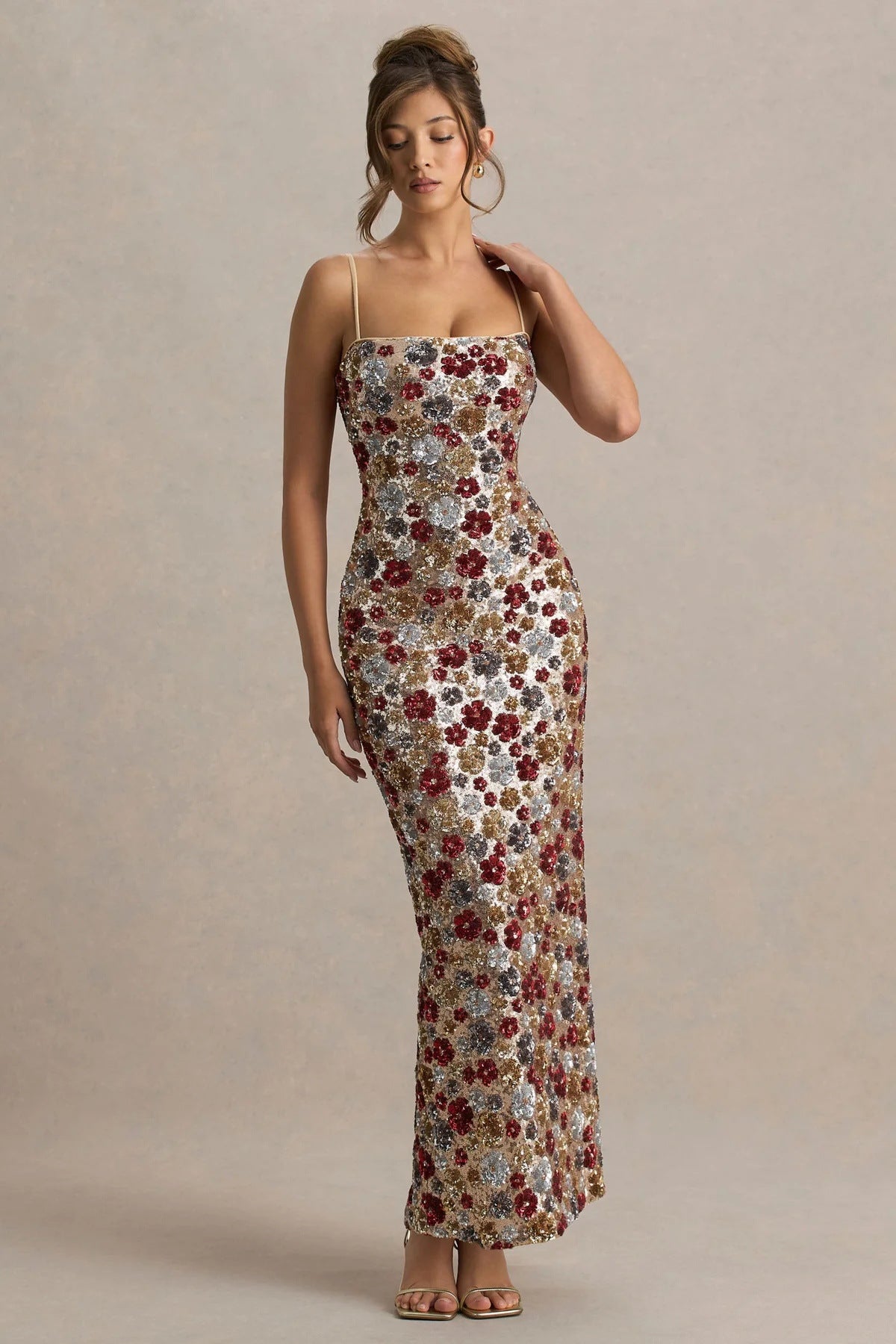 Samana Suspender Sequined Sheath Party Holiday Split Dress