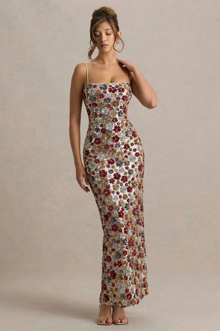 Samana Suspender Sequined Sheath Party Holiday Split Dress