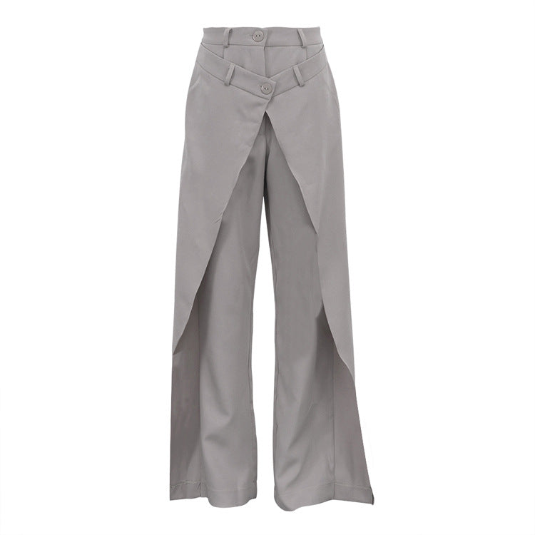 French Minority Design High Waist Trousers Women Clothing Spring Loose Irregular Asymmetric Casual Wide Leg Pants