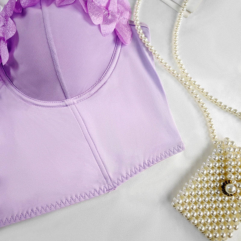Plus Size Purple Ruffled Bow Suspenders Corset Slim Fit Slimming outside Wear Short Inner Wear Boning Corset Corset