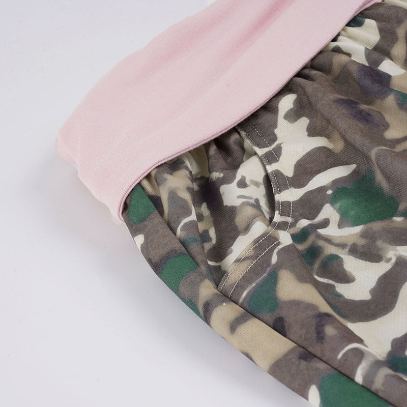 Retro Casual Camouflage Waist Contrast Color Trousers Women Street Sweet Spicy Loose Draggle Tail Straight Trousers
