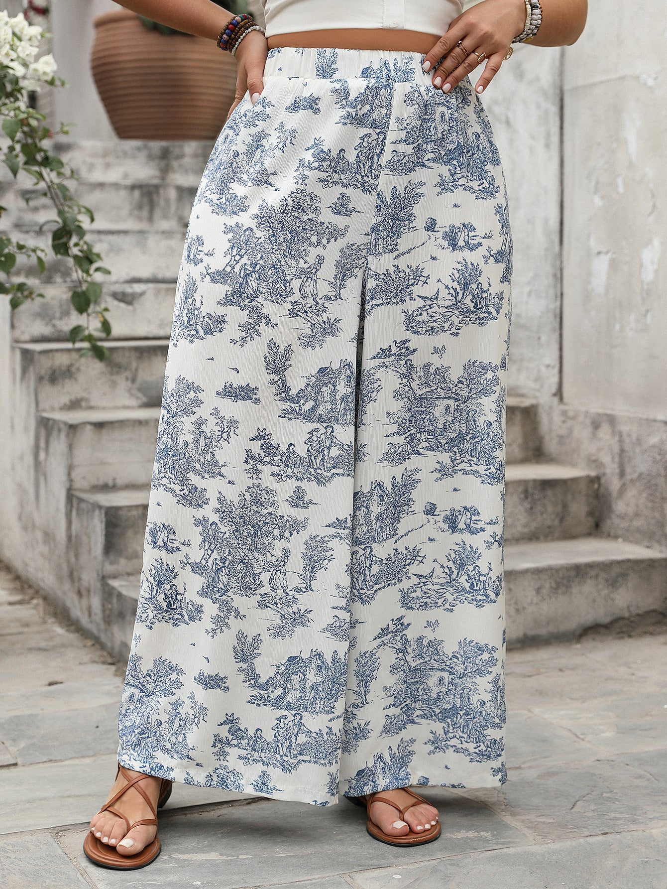 Plus Size Women Loose Floral Print Casual Jumpsuit Trousers