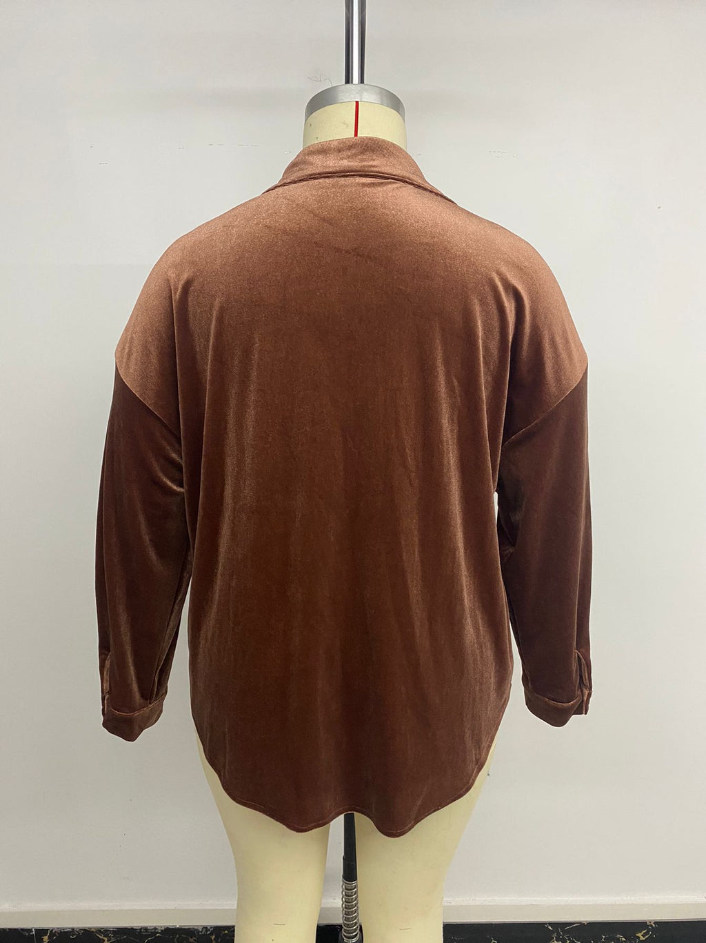 Plus Size Autumn Halloween Retro Women Clothing Velvet Polo Collar Solid Color Shirt for Women
