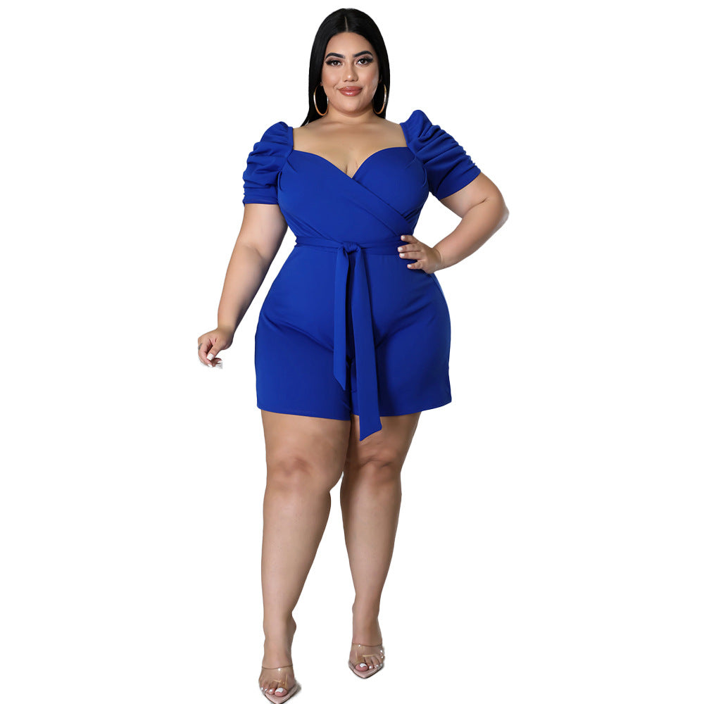 Plus Size Women Clothing Casual Sexy Solid Color Belt Jumpsuit