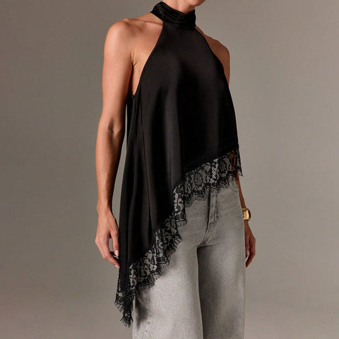 Summer Stitching  Vest  Sleeveless Stand Collar off Shoulder