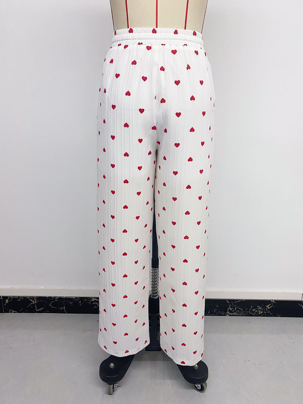 Women Long Pants Straight Lace up Love Pattern Casual Wide Leg Pants Summer