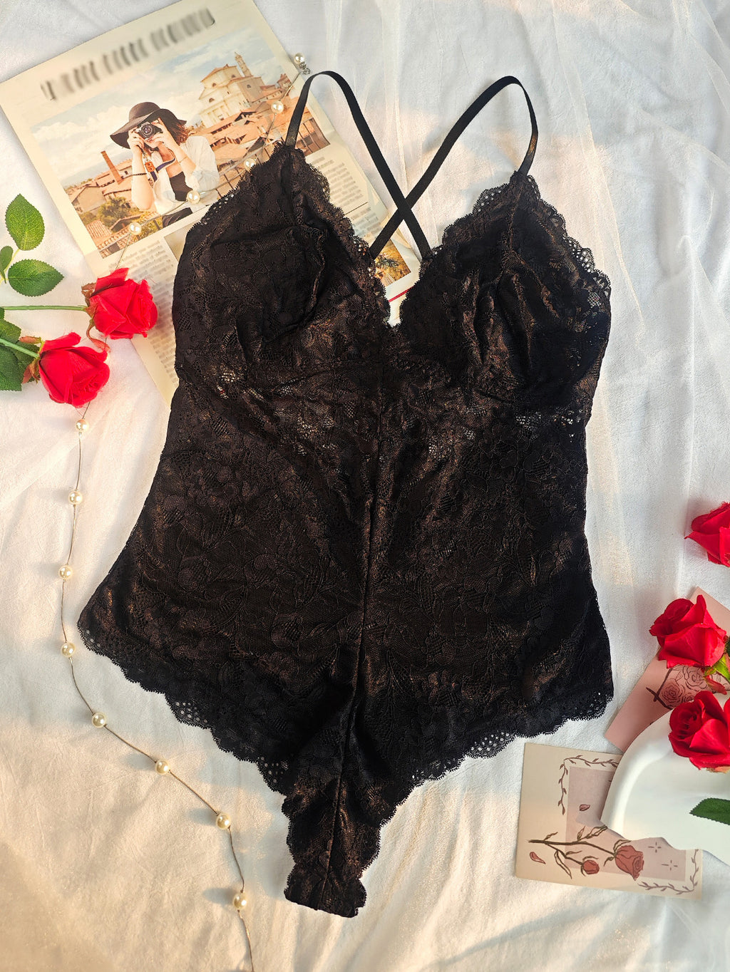 Plus Size Lace Sexy Jumpsuit Backless Strap Underwear Inner Outer Wear Plump Girls