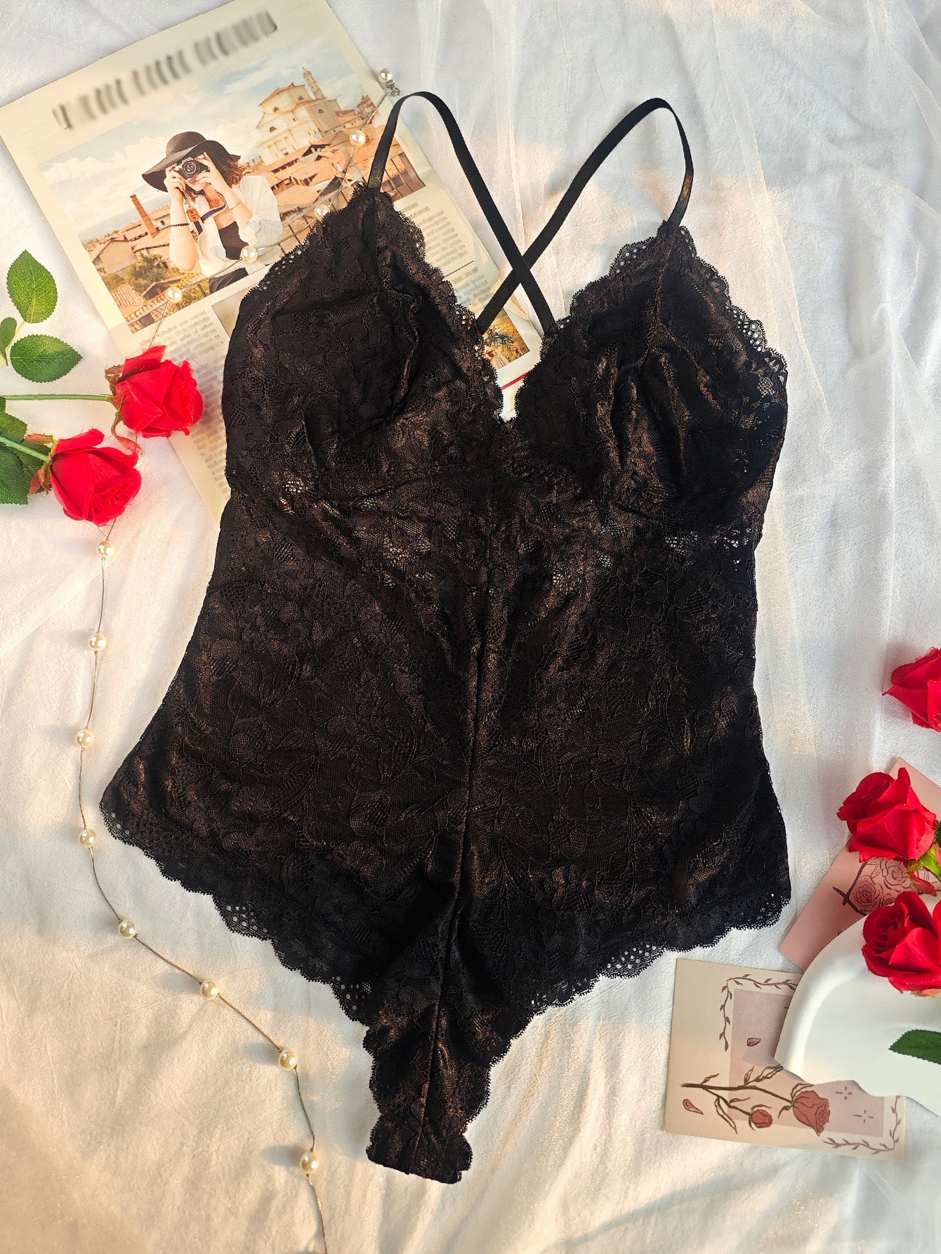 Plus Size Lace Sexy Jumpsuit Backless Strap Underwear Inner Outer Wear Plump Girls